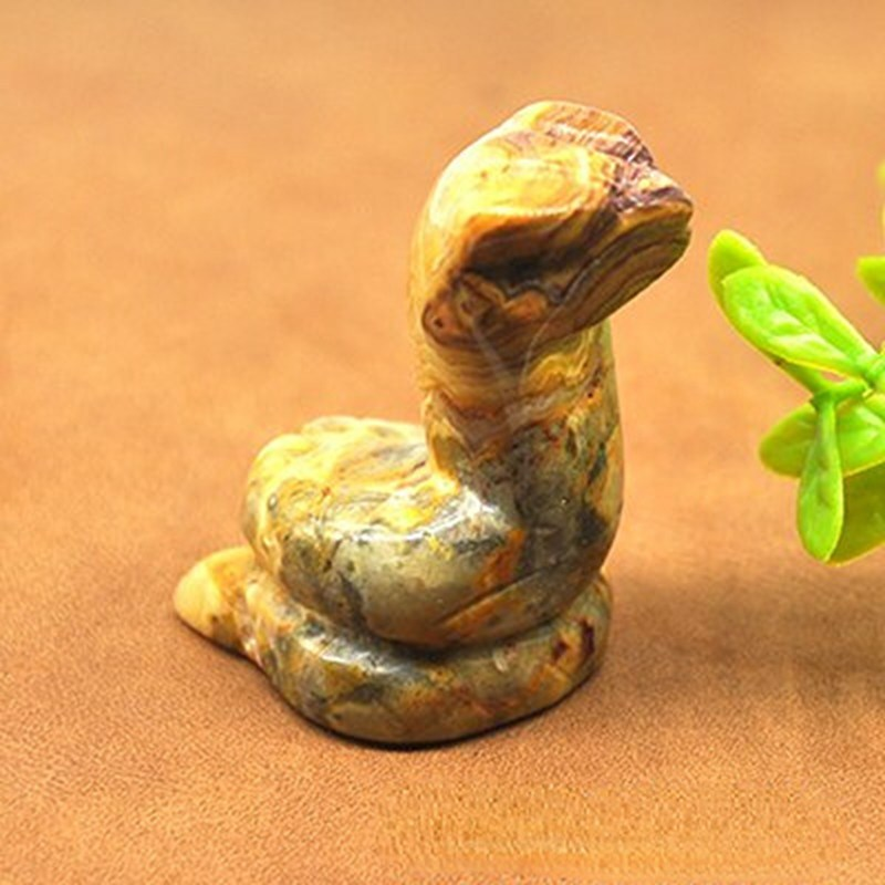 Natural Quartz Crystal Skull Carved Snake Healing Stone Viper Cobra Animal Decor