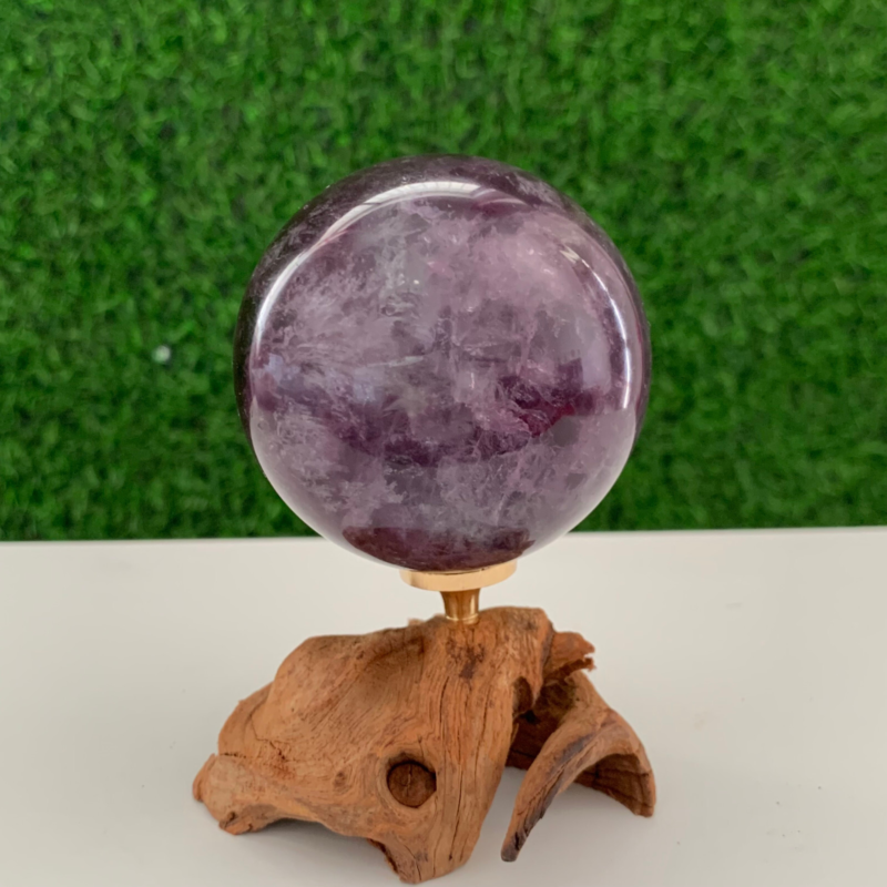 420GNatural Fluorite Ball Colorful Quartz Crystal Gem Repair+Bracket