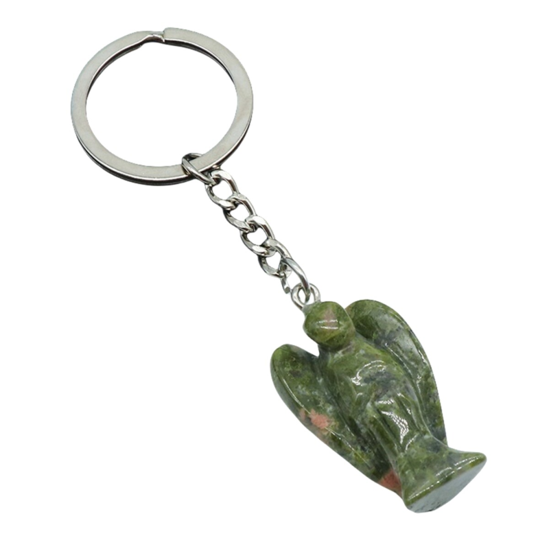 3PCS Healing Energy Gemstone Angel Key Fob Decorative Keychain for Women Men