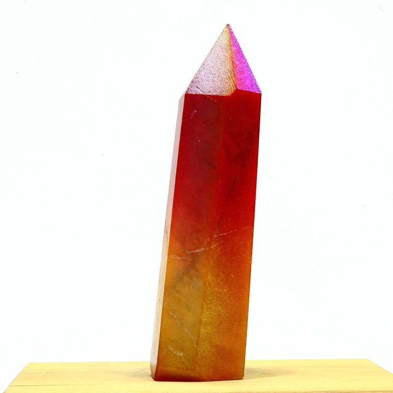 328g Electroplated Natural Crystal Quartz Tower Crystal Point rainbow Healing