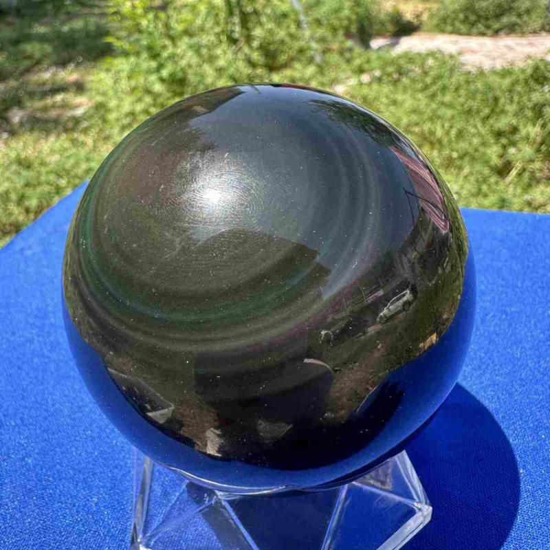 520g natural rainbow obsidian sphere cat&apos;s eye quartz crystal ball healing