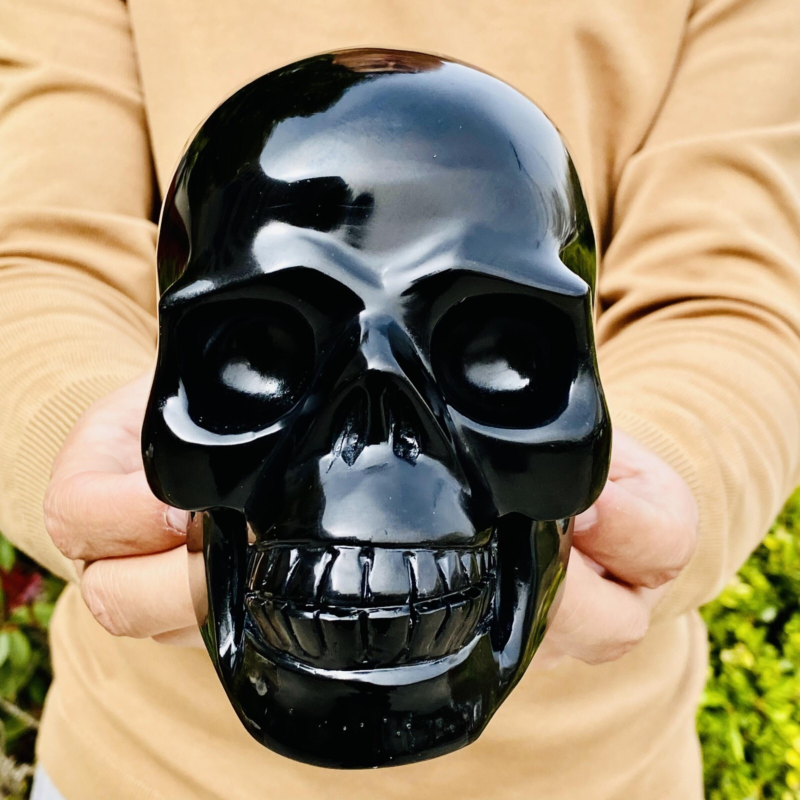 4.11LB Natural Obsidian gem skull Quartz Carved Crystal Skull Reiki Healing