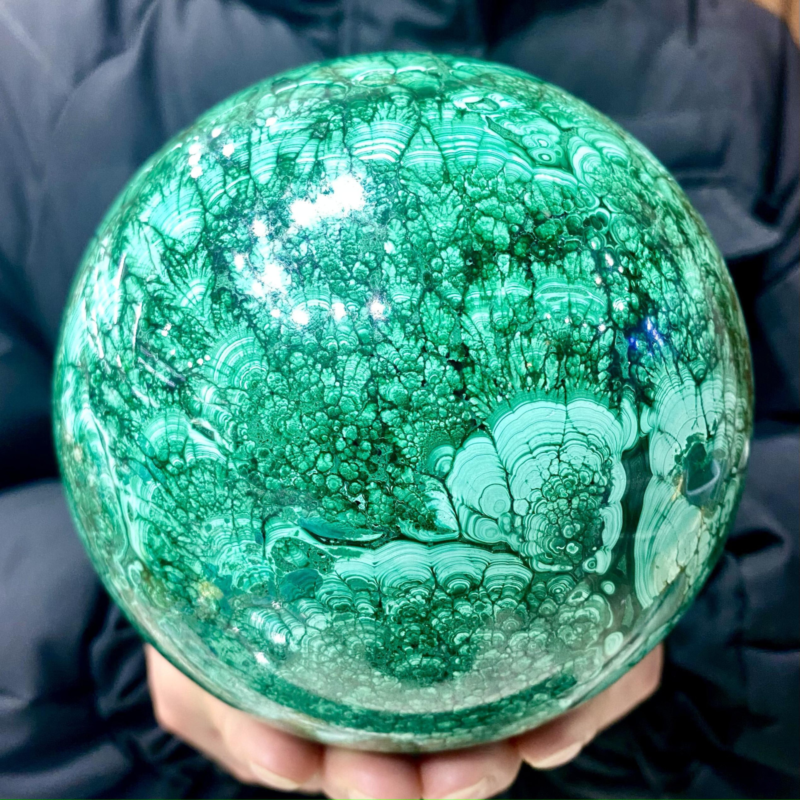 8.68LB Rare Natural Malachite quartz hand Carved sphere Crystal Healing