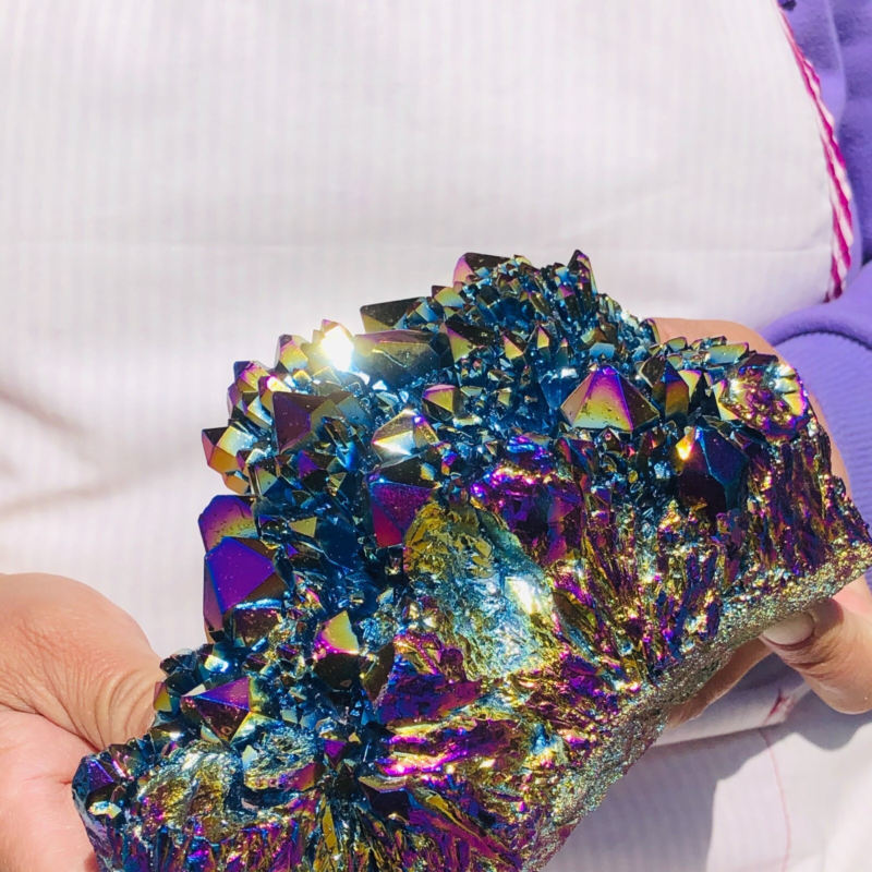 2.66LB Color Flame Aura Electroplate Quartz Crystal Specimen Healing point 462