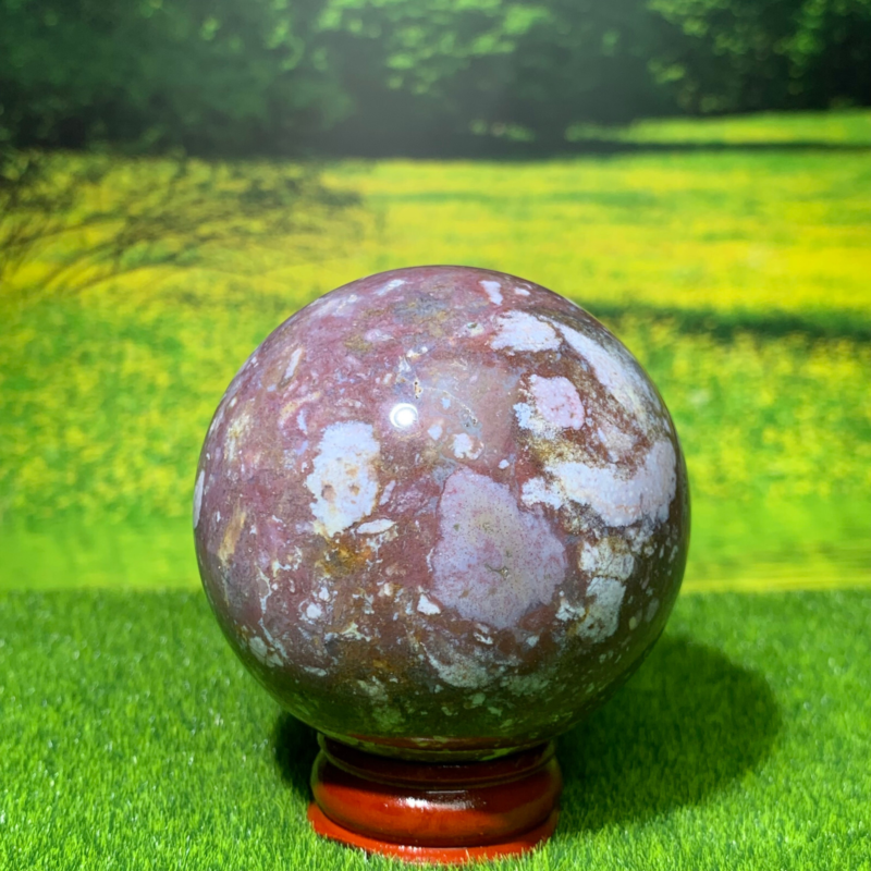 246GNatural Marine Jasper Quartz Ball Crystal Ball Mineral Specimen Restoration