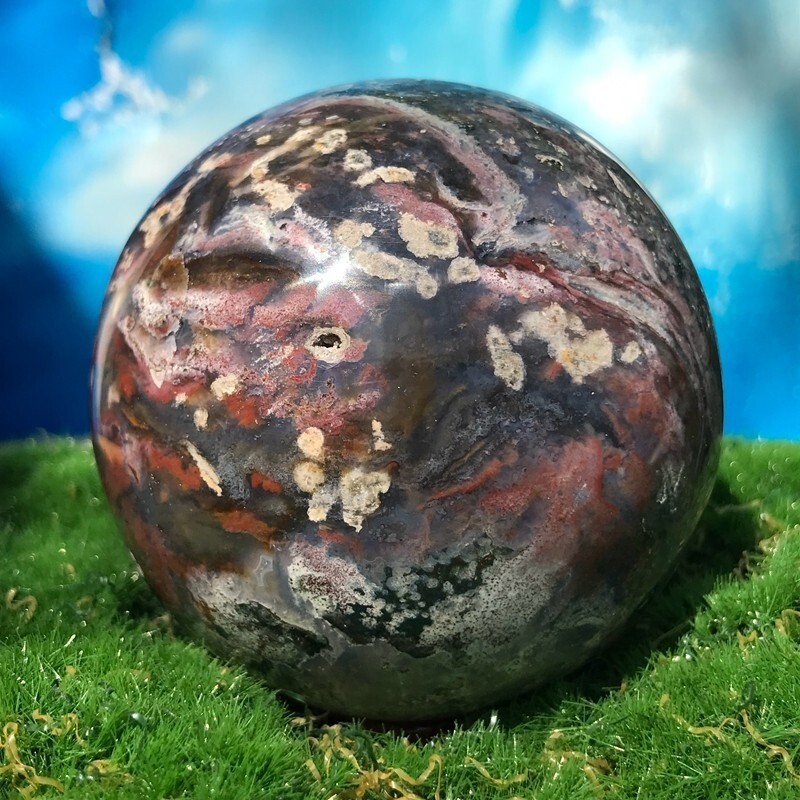 373GNatural Marine Jasper Quartz Ball Crystal Ball Mineral Specimen Restoration