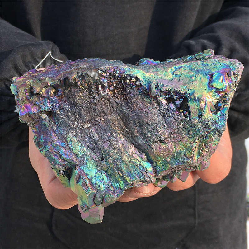 560g Electroplate Rainbow cluster quartz crystal mineral specimen reiki healing