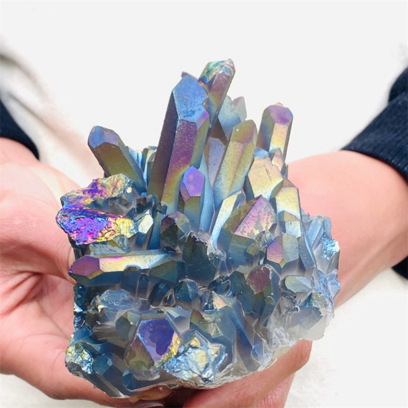 860gColor Flame Aura Electroplate Quartz Crystal Cluster Specimen Healing Stone