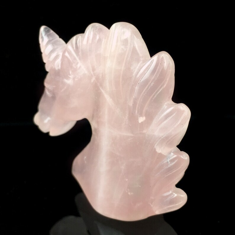 Natural Rose Quartz Unicorn Crystal Animal Mineral Specimens Sculpture Heal 1pc