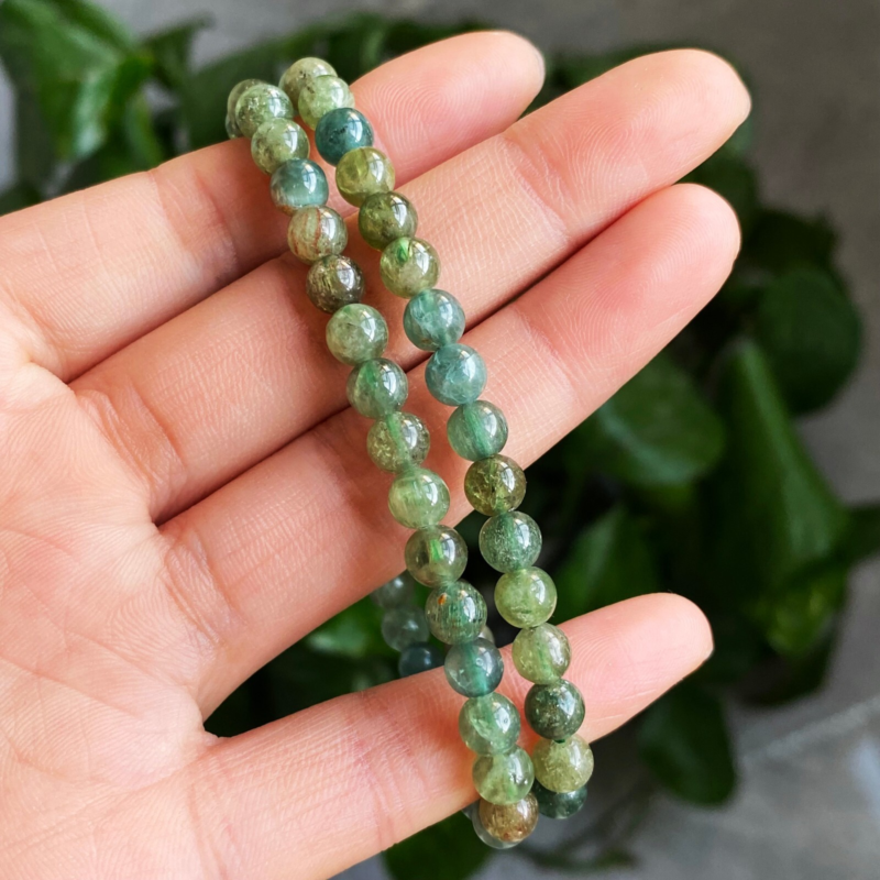 5.8mm 2pcs Genuine Natural Green Kunzite Crystal Round Beads Bracelet