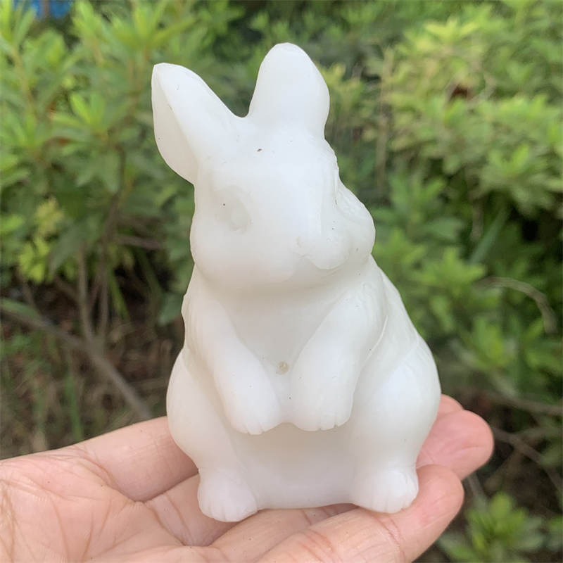 1pc Natural white jade rabbit hand carved Quartz Crystal skull Reiki Healing