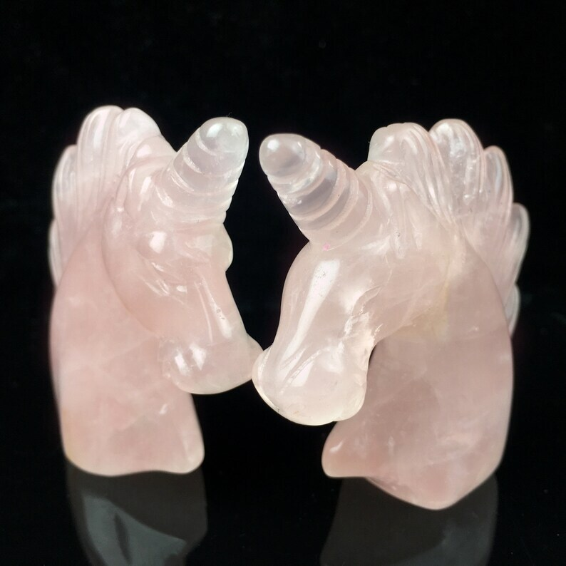 Natural Rose Quartz Unicorn Crystal Animal Mineral Specimens Sculpture Heal 1pc