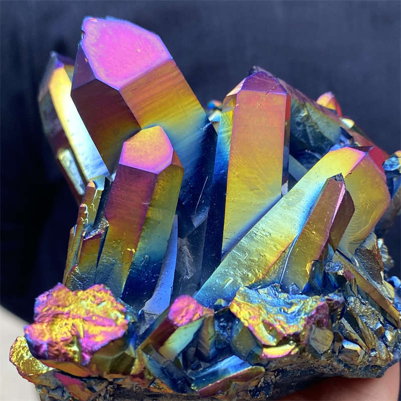 440g Electroplate Rainbow cluster quartz crystal mineral specimen reiki healing
