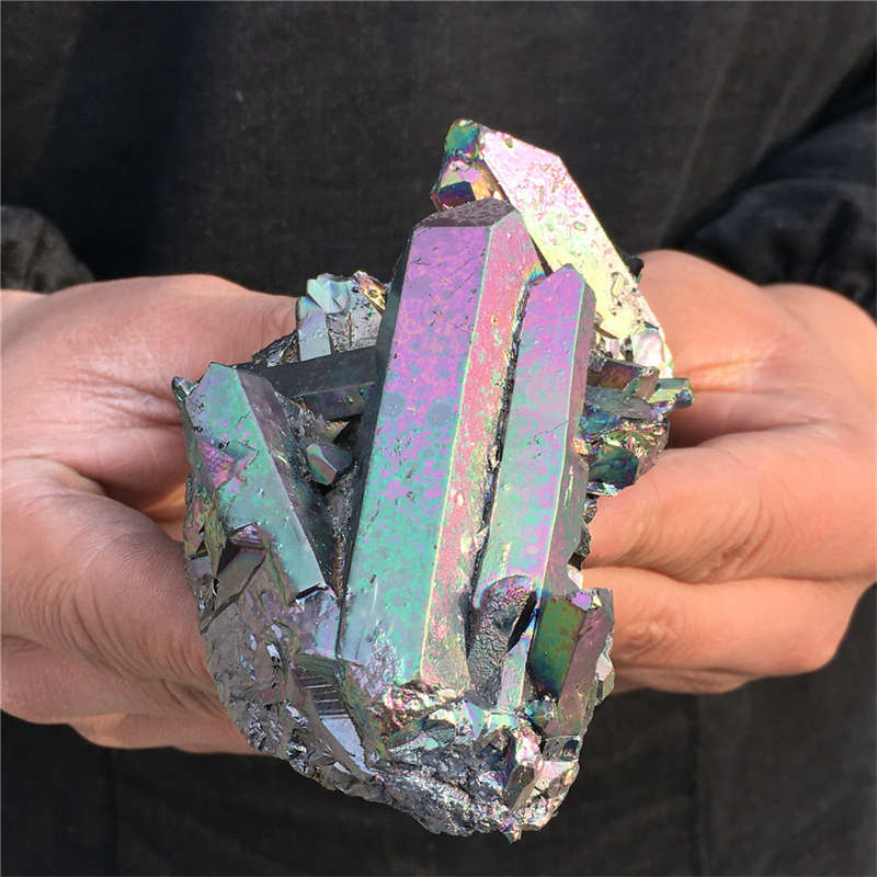 210g Electroplate Rainbow cluster quartz crystal mineral specimen reiki healing