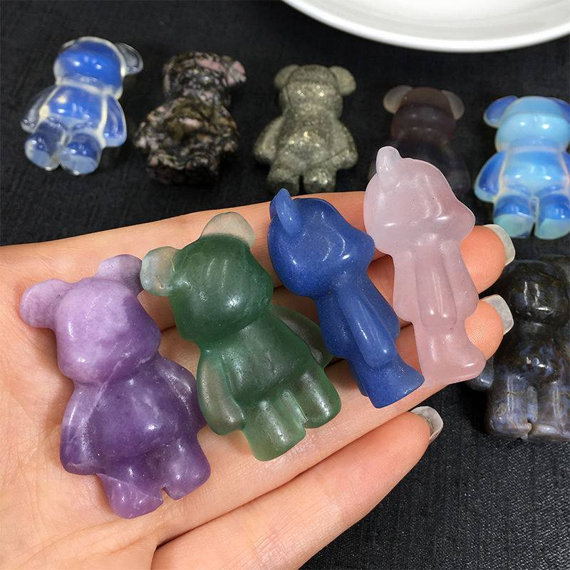Natural Quartz Crystal Gloomy Little Bear Healing Rock Carved Animal Stone Gift
