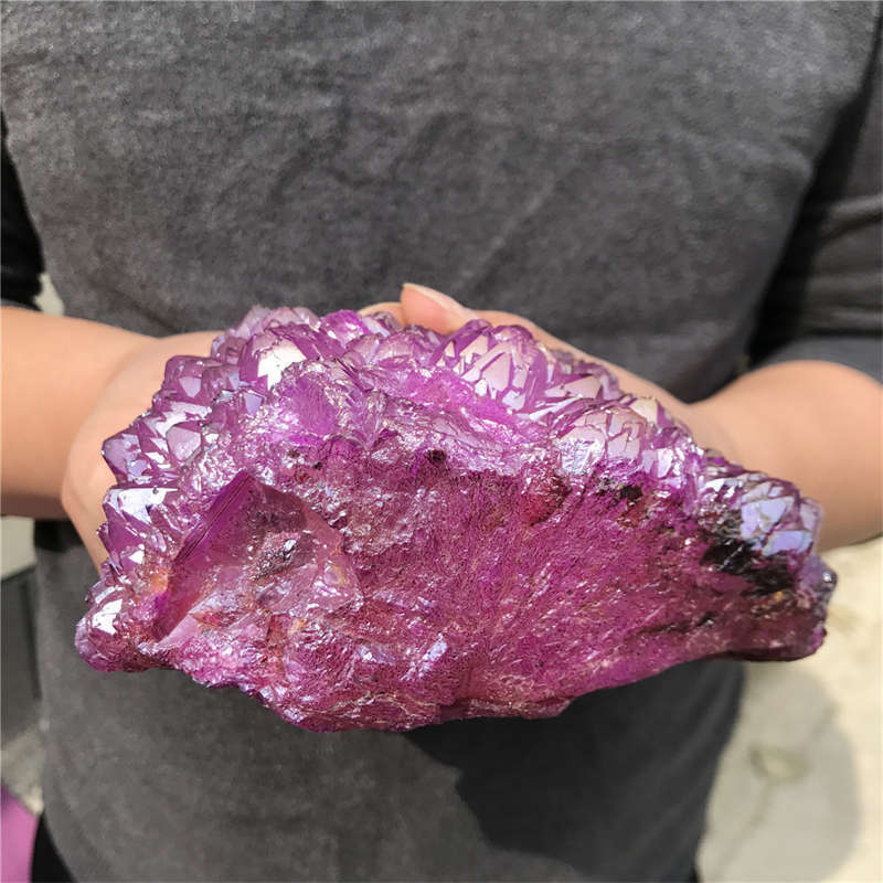 850g Electroplate Rainbow cluster quartz crystal mineral specimen reiki healing