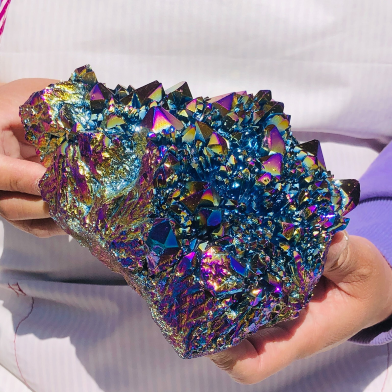 2.66LB Color Flame Aura Electroplate Quartz Crystal Specimen Healing point 462