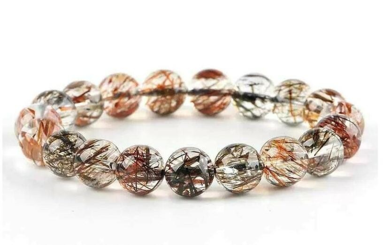 7-14mm Natural Black Gold Super Seven Rutilated Quartz Round Beads Bracelet AAAA