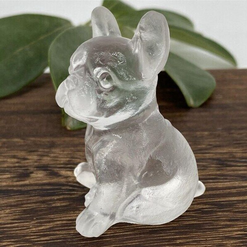 3cm Natural Quartz Crystal Carved Rough Stone French Bulldog Energy Animal Decor