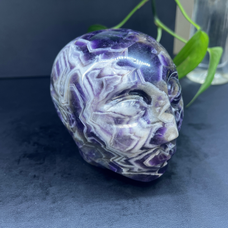 2.71LB Natural dream amethyst aliens Quartz Carved Crystal Skull Reiki Gem Decor