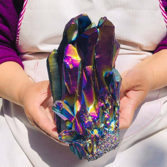 5.28LB Color Flame Aura Electroplate Quartz Crystal Specimen Healing point 479