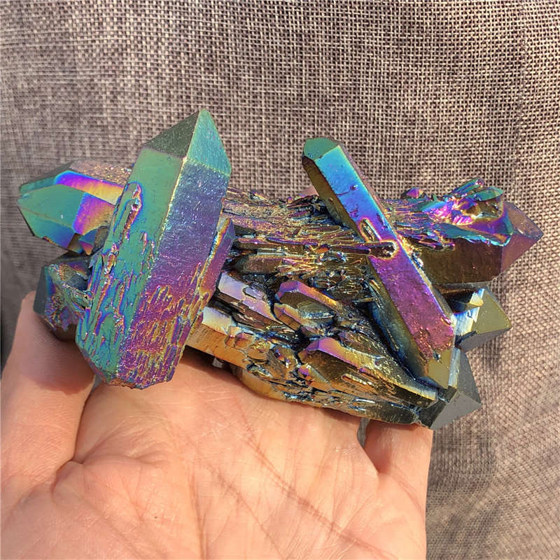 410g Electroplate Rainbow cluster quartz crystal mineral specimen reiki healing