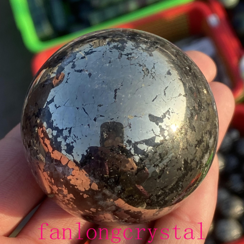 1pc Natural Pyrite Carved sphere quartz crystal Ball Reiki Healing 40mm+