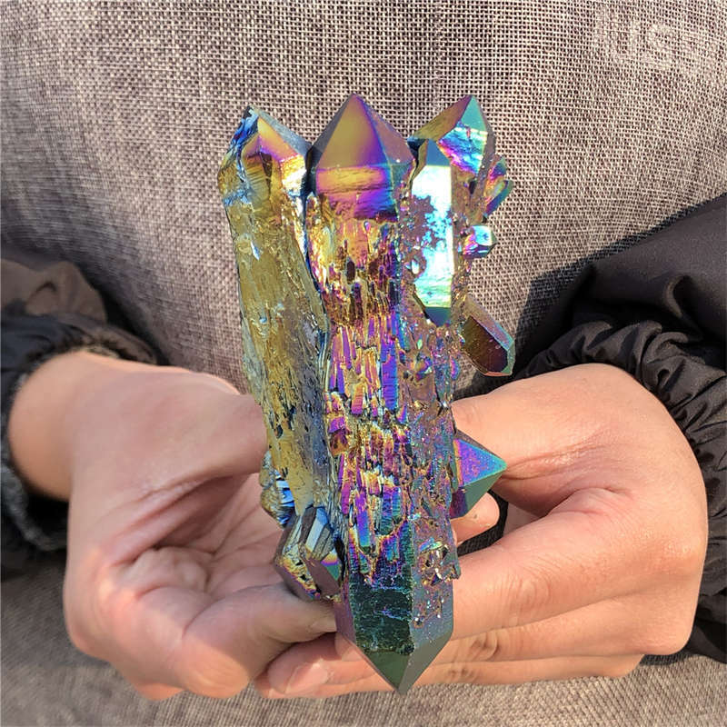 410g Electroplate Rainbow cluster quartz crystal mineral specimen reiki healing