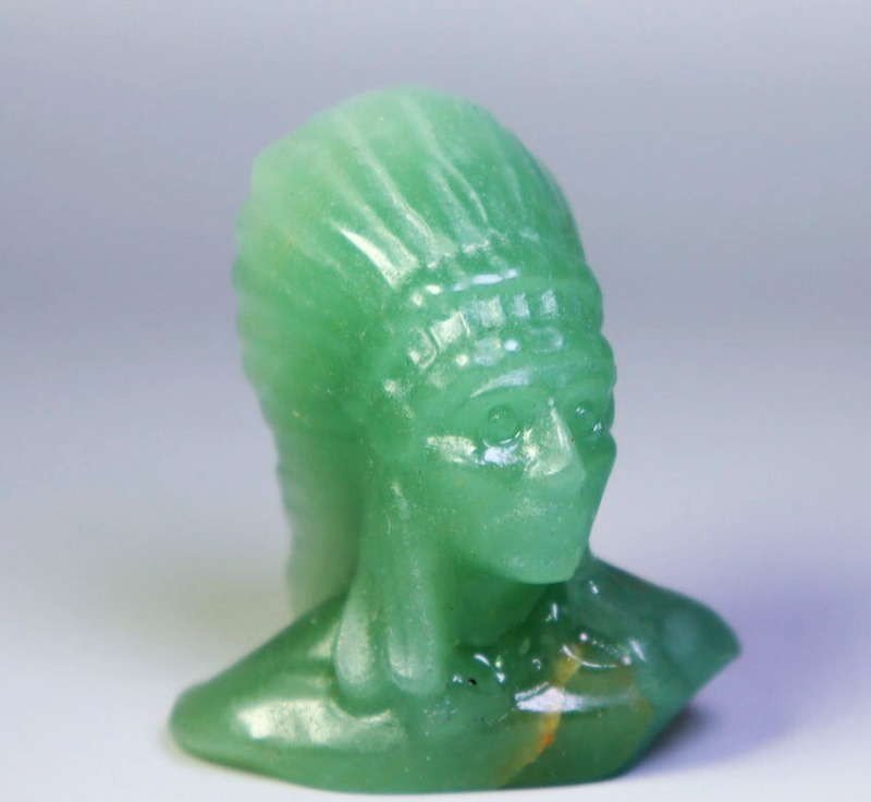 Natural Green Aventurine Carved Indian Chief Carved Skull Carving Reiki Healing