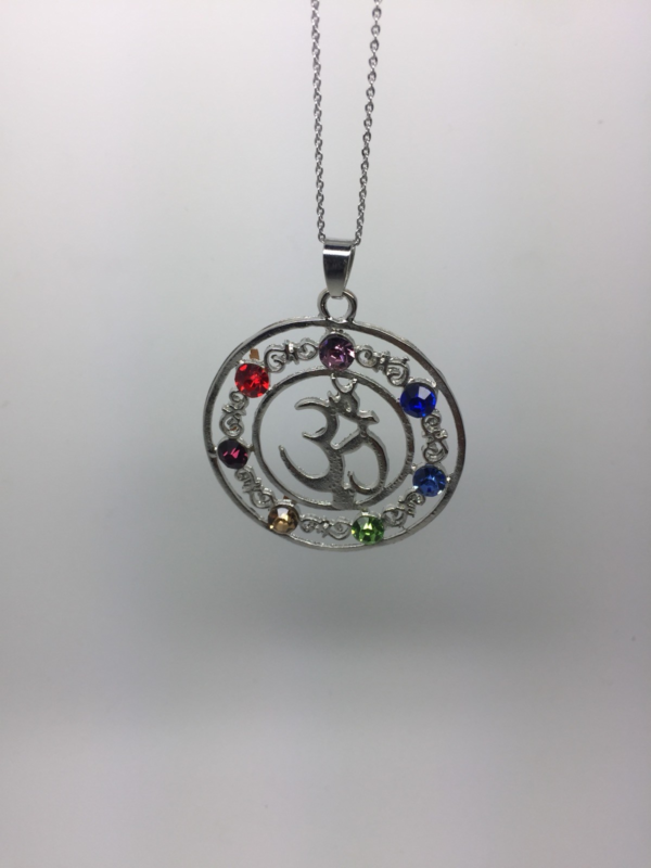 New Trendy 7 Chakra Rainbow Meditation Balance Necklace 18” Om Symbol