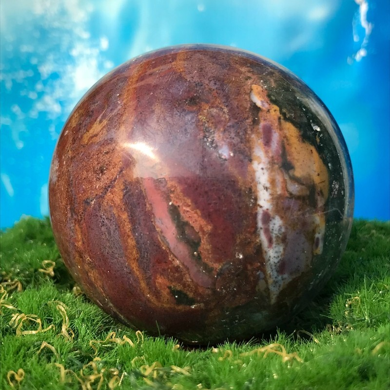 358G Rare Natural Ocean Jasper Quartz Ball Crystal Ball Sample Repair