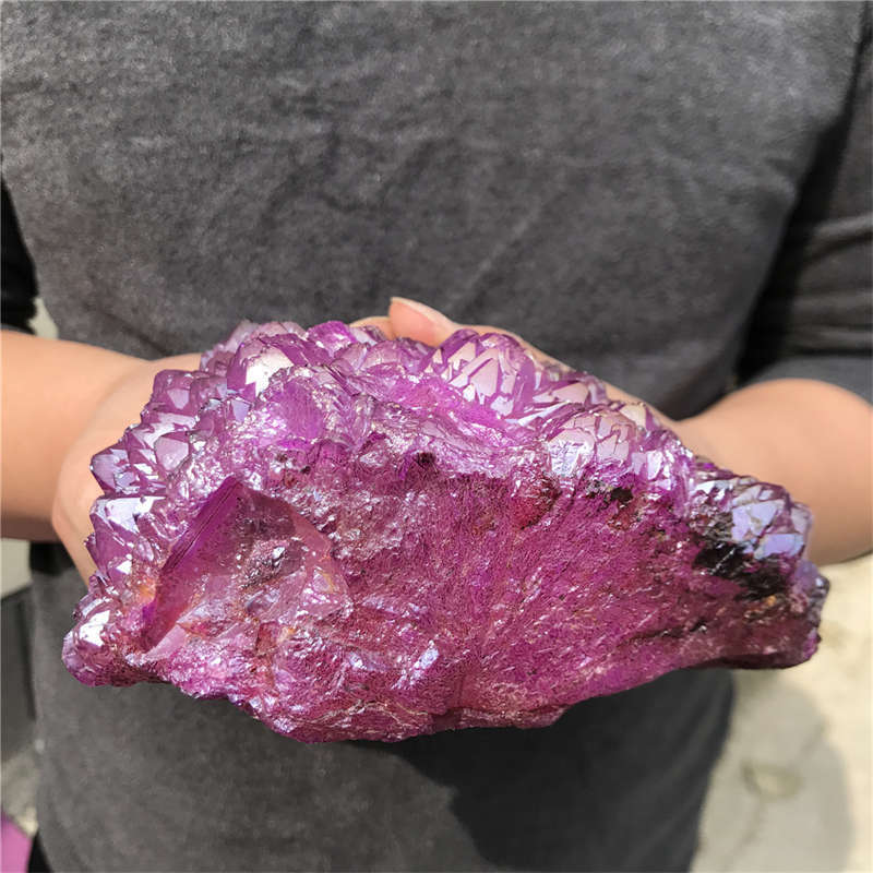 850g Electroplate Rainbow cluster quartz crystal mineral specimen reiki healing