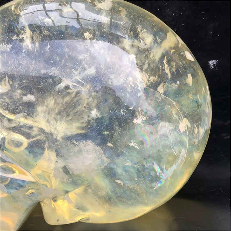 34KG+ Huge Yellow Melting Stone Skull Reiki Heal Crystal Sculpture Gifts Energy