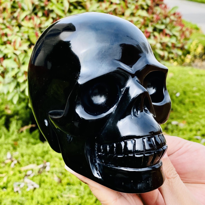 4.44LB Natural Obsidian gem skull Quartz Carved Crystal Skull Reiki Healing