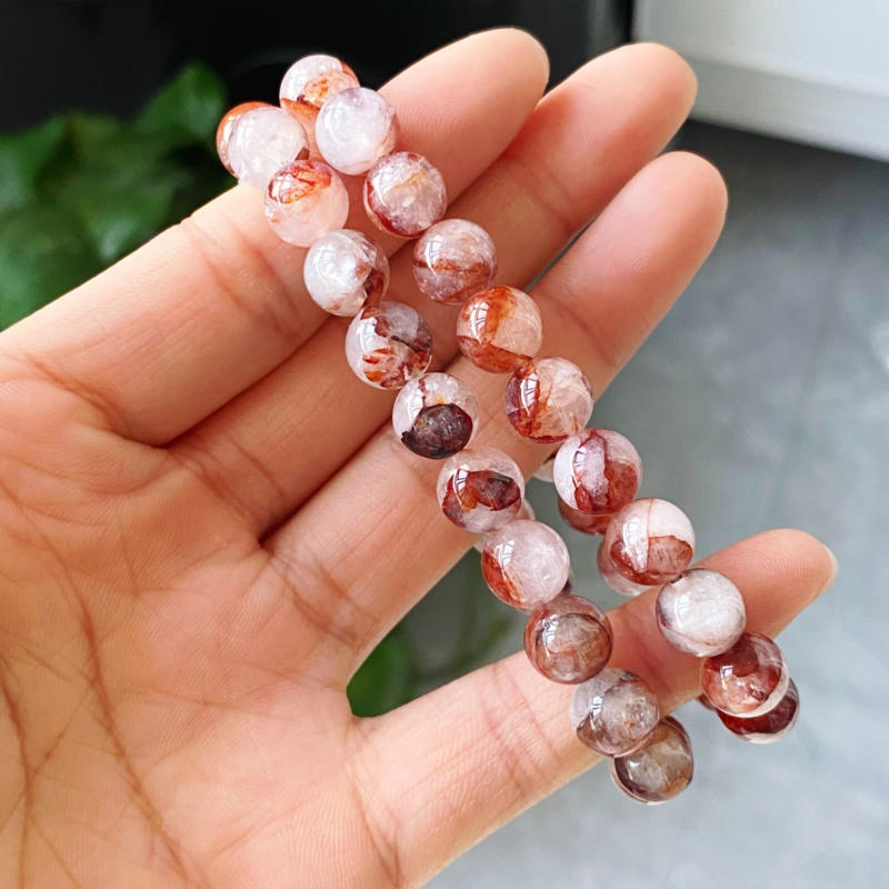 8mm 2Pcs Natural Red Phantom Crystal Women Beads Bracelet AAA