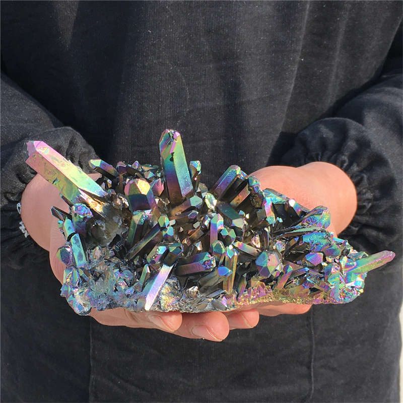 480g Electroplate Rainbow cluster quartz crystal mineral specimen reiki healing