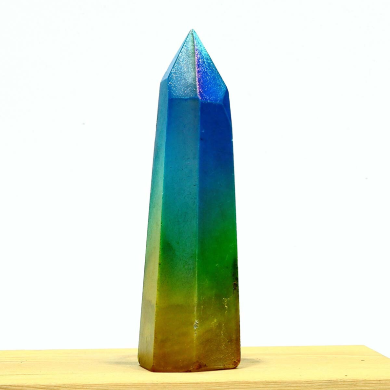 237g Electroplated Natural Crystal Quartz Tower Crystal Point rainbow Healing