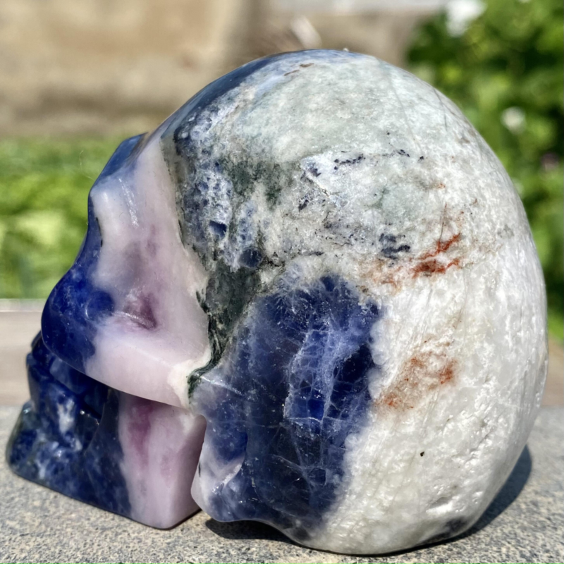 343G Natural Blue stripe quartz hand Carved skull crystal healing