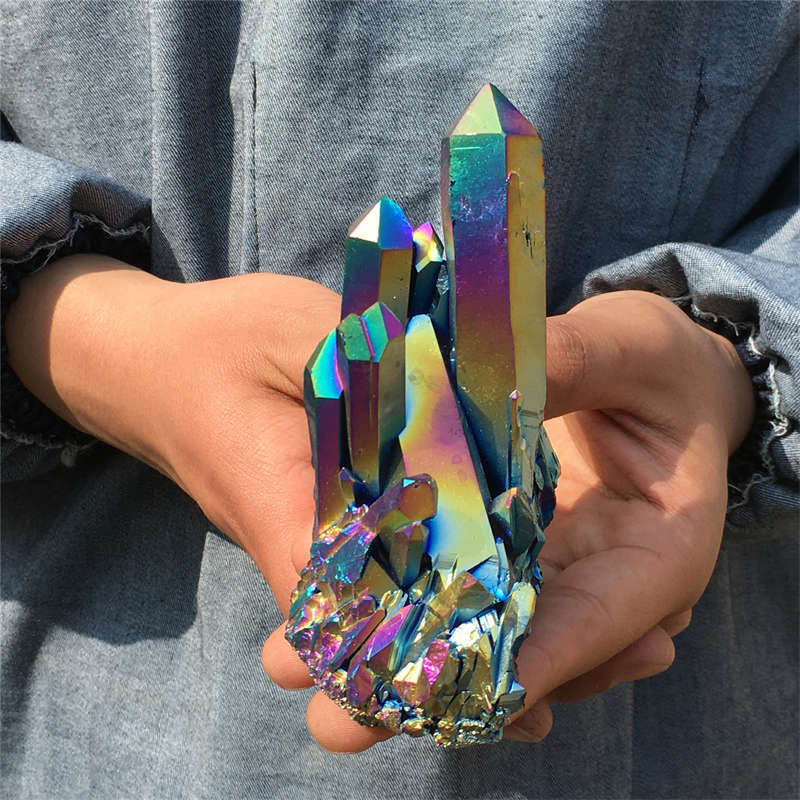 320g Electroplate Rainbow cluster quartz crystal mineral specimen reiki healing