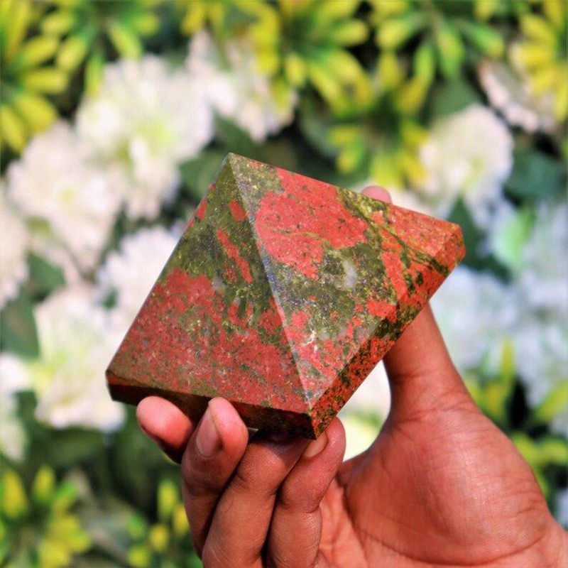 Natural Unakite Epidote Pyramid Quartz Crystal Gems Healing Energy Tower Decor