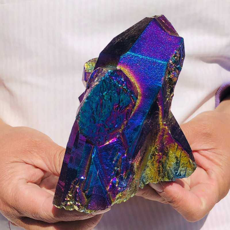 2.48LB Color Flame Aura Electroplate Quartz Crystal Specimen Healing point 450