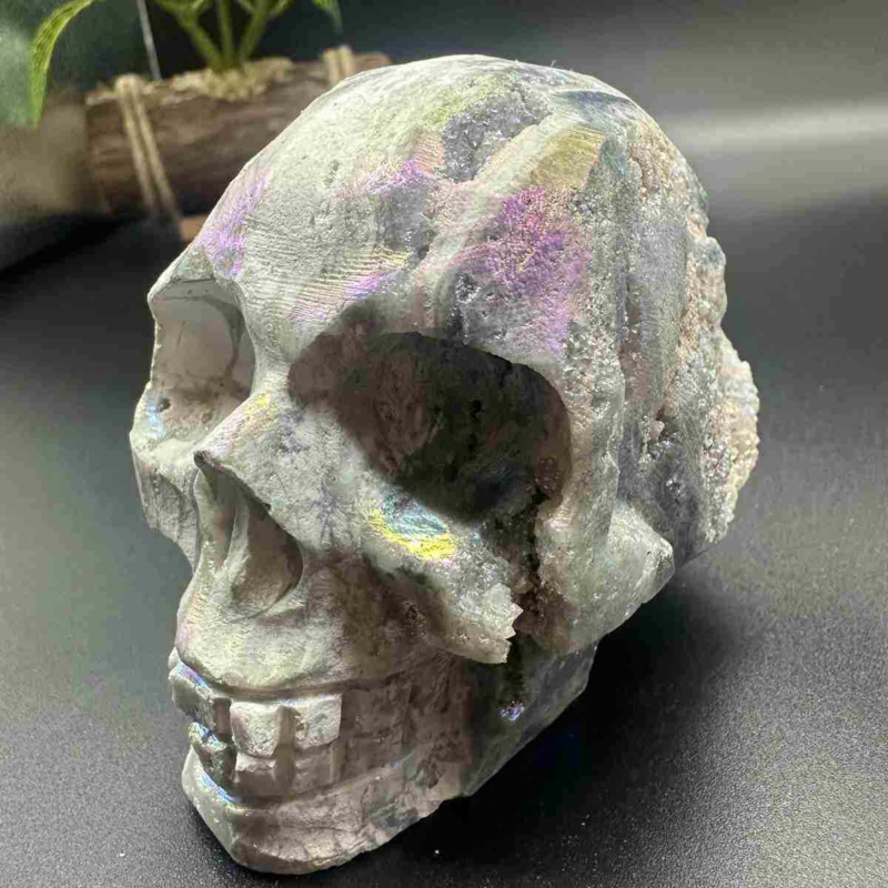 705g electroplate Natural sphalerite hand carved skull decor gem Healing