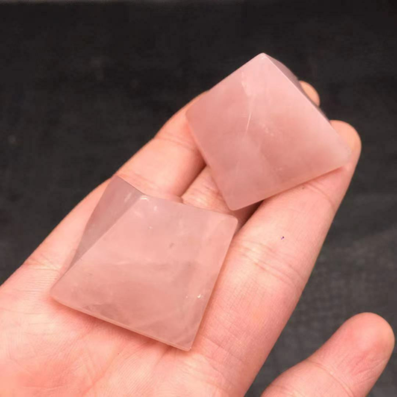 HOT Natural Pink Rose Quartz Crystal Pyramid Gemstone Healing Energy Tower Decor