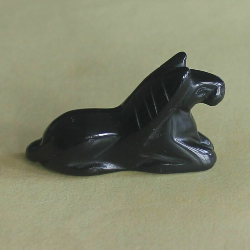 5pc Carved gemstone crystal opalite black obsidian horse figurine animal carving