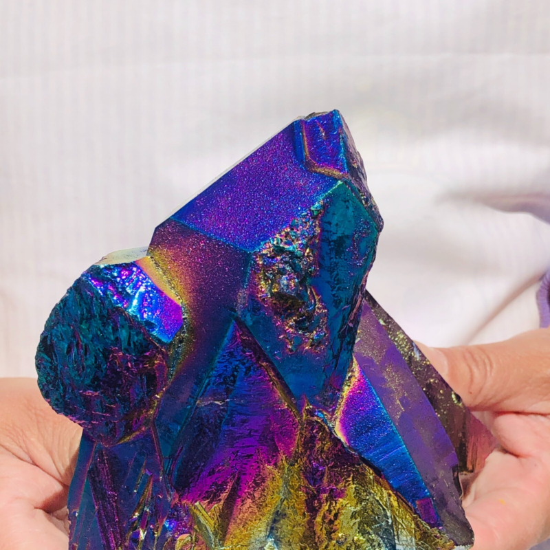 2.48LB Color Flame Aura Electroplate Quartz Crystal Specimen Healing point 450