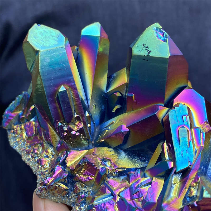440g Electroplate Rainbow cluster quartz crystal mineral specimen reiki healing