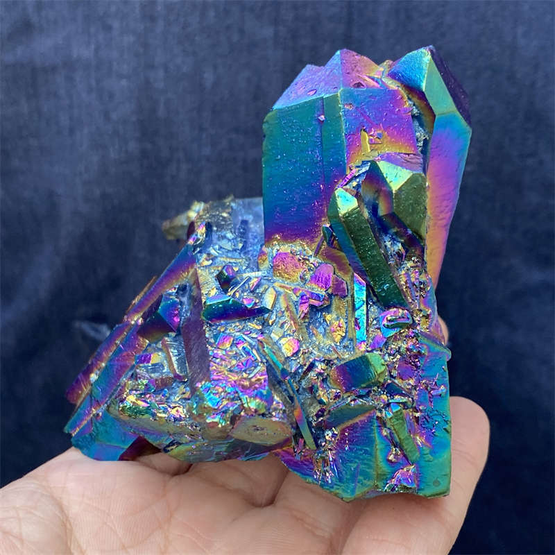 380g Electroplate Rainbow cluster quartz crystal mineral specimen reiki healing