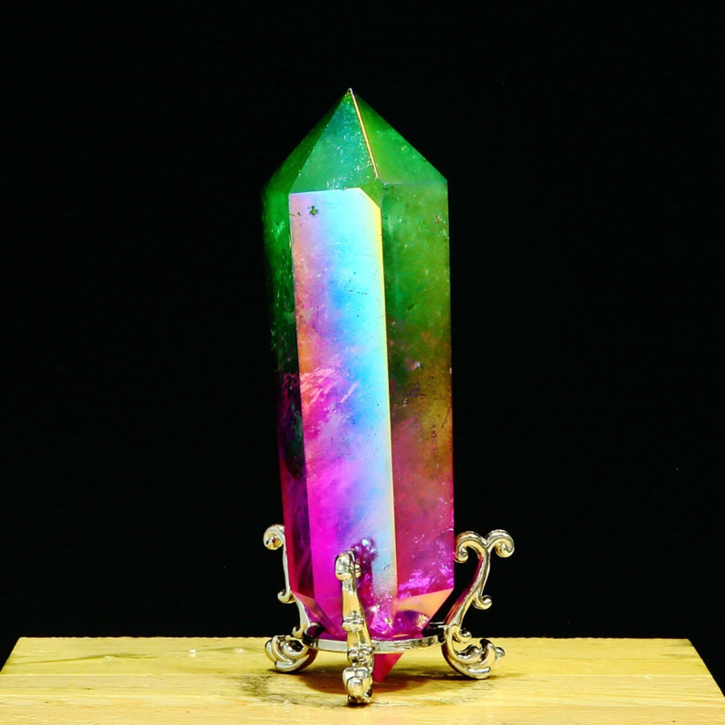 233g Natural Crystal Electroplated Rainbow Quartz Tower Double Wand Point Reiki