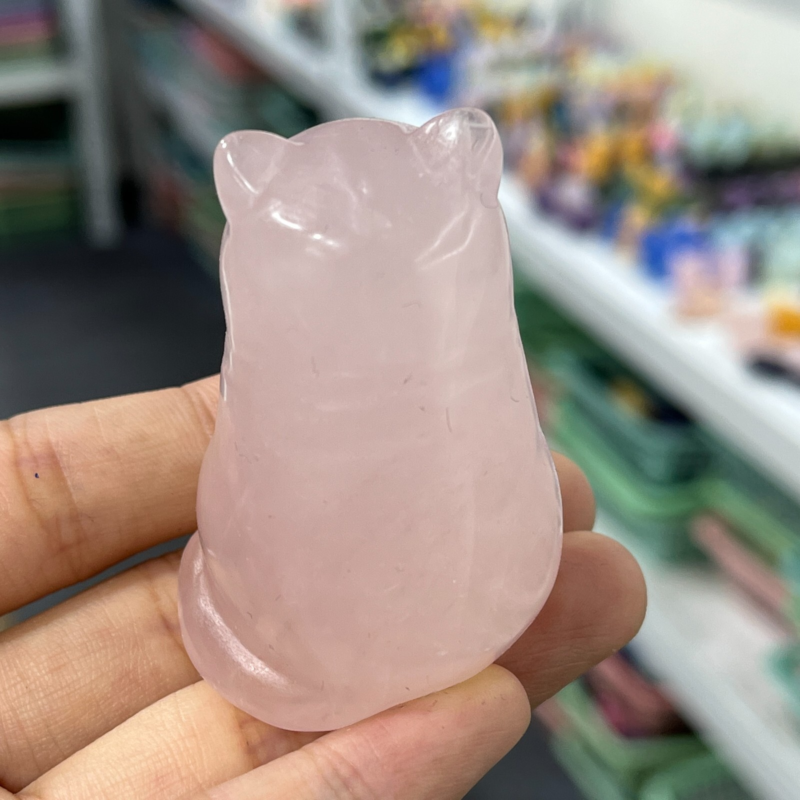 1pc Natural pink rose quartz crystal fat cat skull animal random Reiki 2"