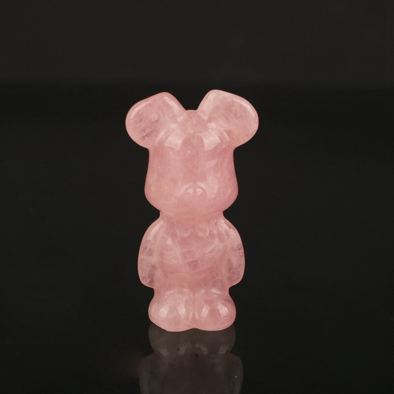 Natural Quartz Crystal Gloomy Little Bear Healing Gemstone Skull Carved Animal